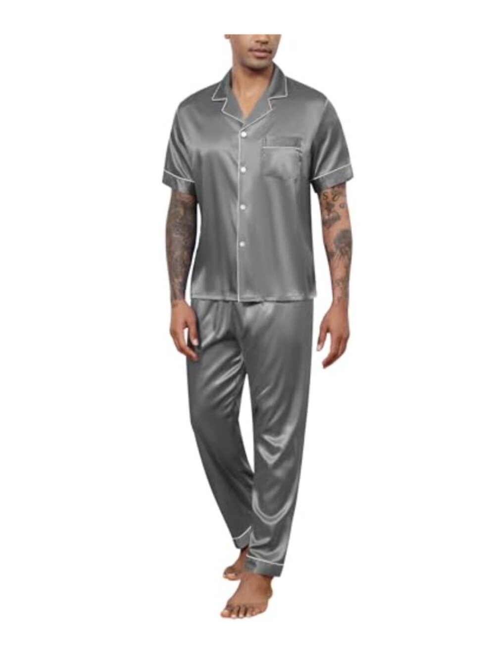Men's Silky Soft Pajama Set Short Sleeve Button-Down Loungewear